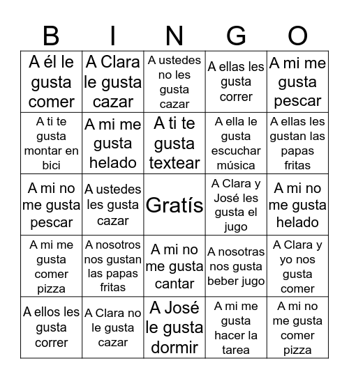 Gustar Bingo Card