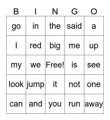 BS Sight Words Bingo Card