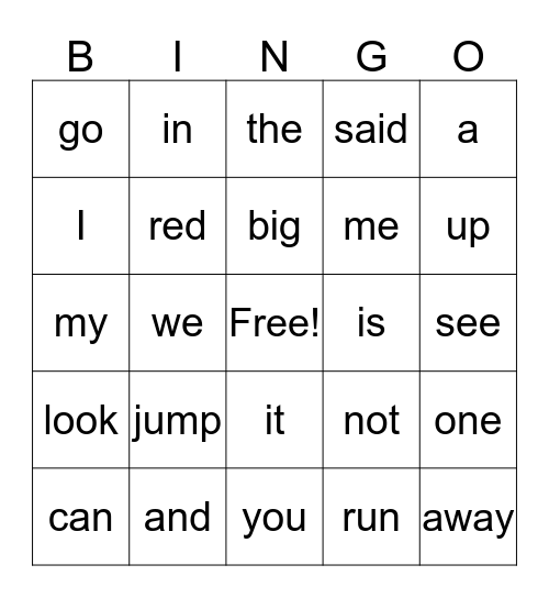 BS Sight Words Bingo Card