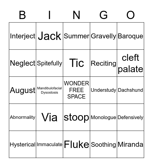 WONDER BINGO BOARD Bingo Card