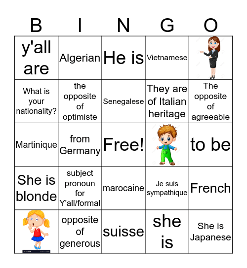 La Description  Bingo Card