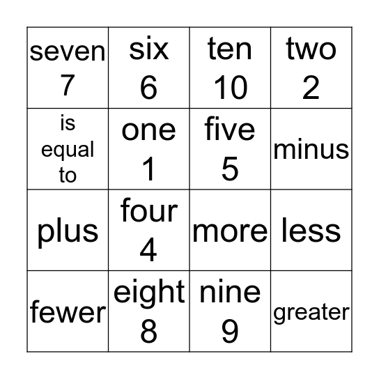 Math Word Bingo Card