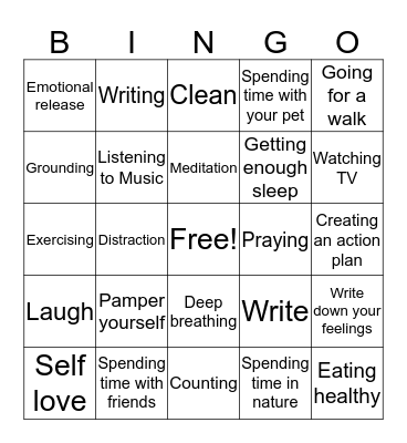 COPING SKILLS  Bingo Card