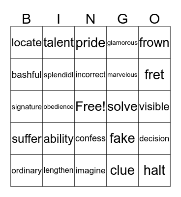 Dictionary (4) Bingo Card