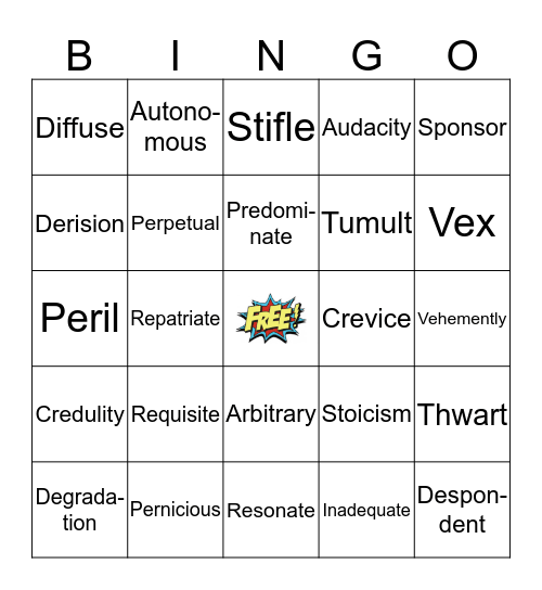 Vocabulary Quiz 12 BINGO Game Bingo Card