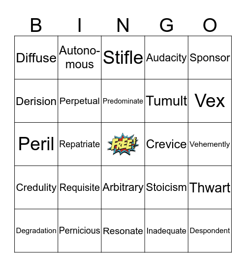 Vocabulary Quiz 12 BINGO Game Bingo Card