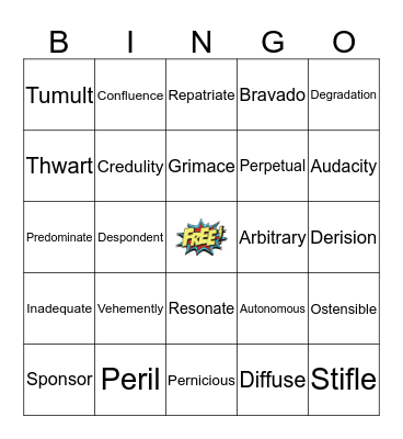 Vocabulary Bingo!! Bingo Card