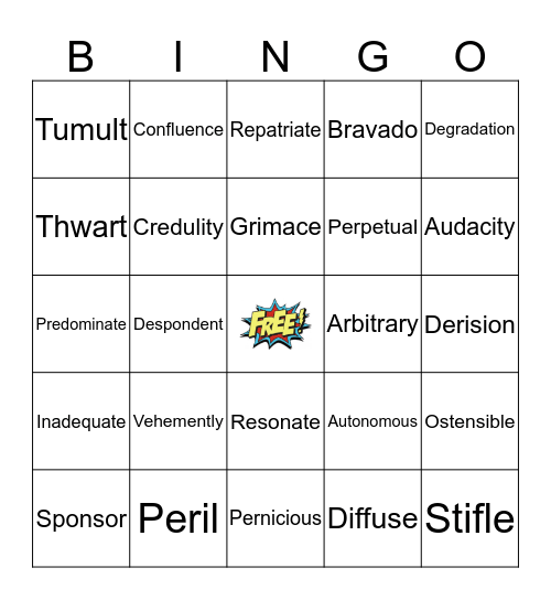 Vocabulary Bingo!! Bingo Card