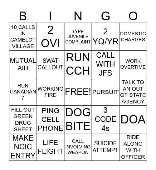 DISPATCHER BINGO Card
