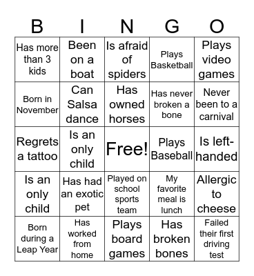 ICE BREAKER  Bingo Card