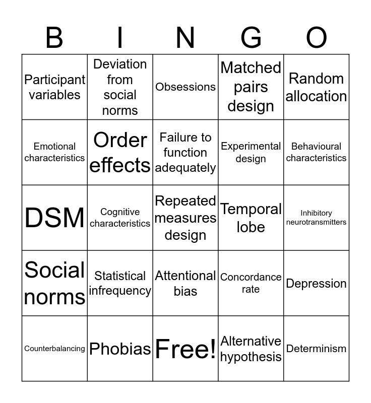 Key Terms Bingo Card