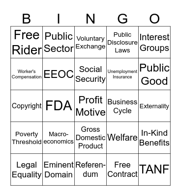 American Free Market System Bingo Card