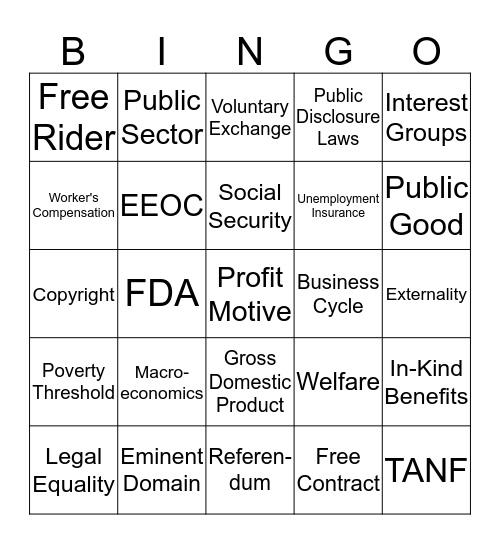 American Free Market System Bingo Card