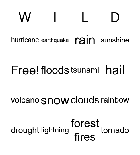 Weather Bingo Card