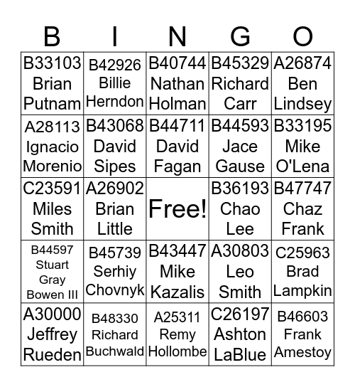 Tech number BINGO Card
