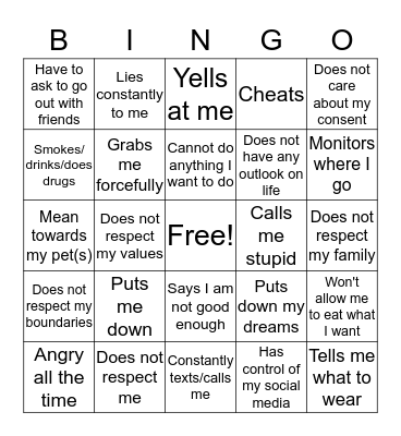 Breaking Up Bingo Card