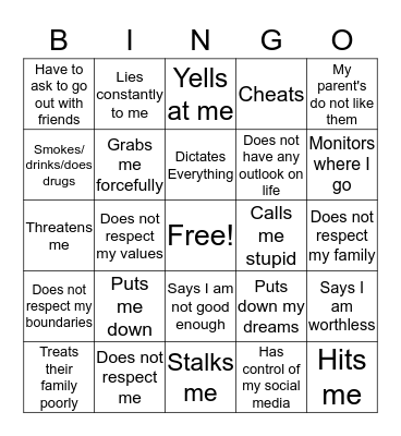 Breaking Up Bingo Card