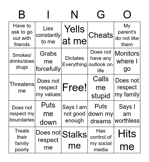 Breaking Up Bingo Card