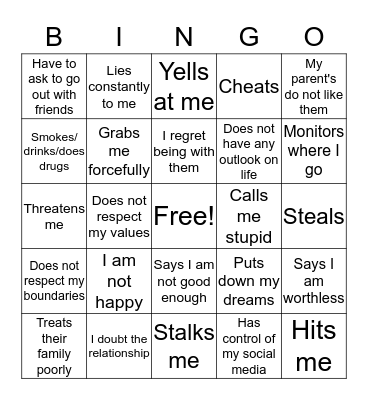Breaking Up Bingo Card