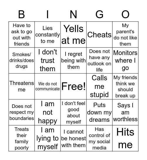 Breaking Up Bingo Card