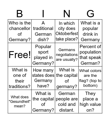 Germany Bingo Card