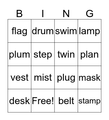 Consonant Cluster Bingo Card