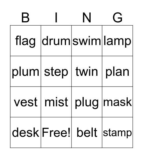 Consonant Cluster Bingo Card
