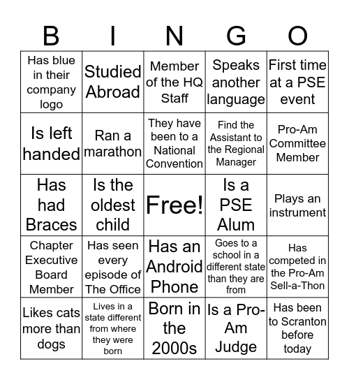 PSE BINGO Card