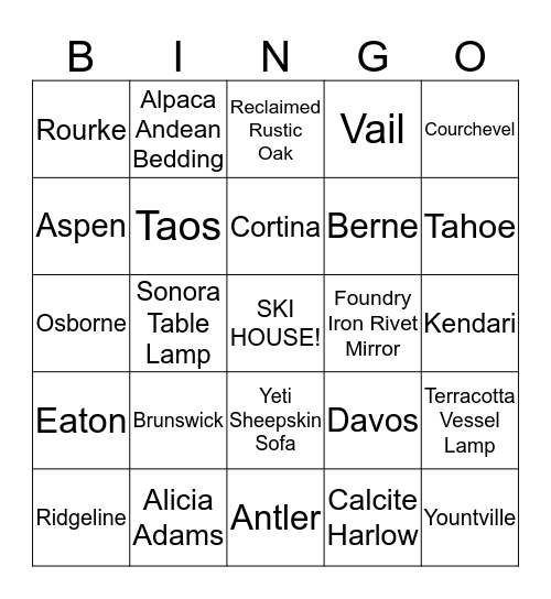 SKI HOUSE Bingo Card