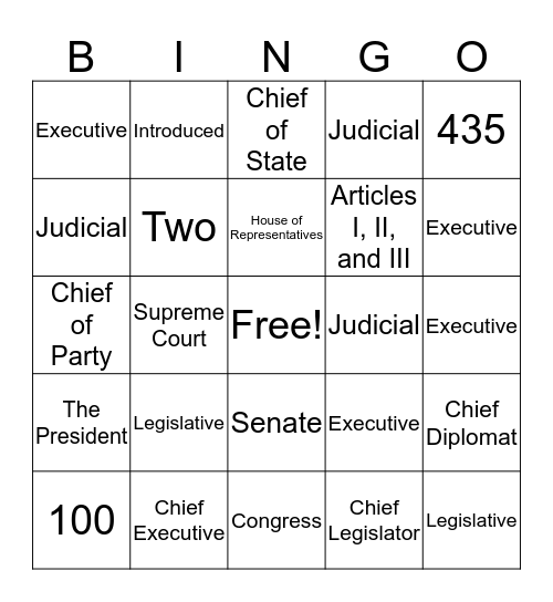 National Government Bingo Card