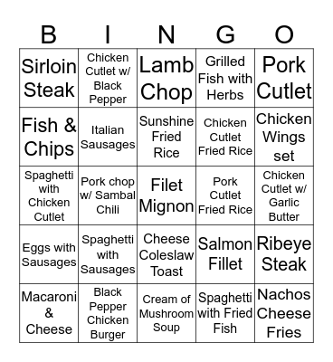 Rasa Sayang Western Food Bingo! Bingo Card