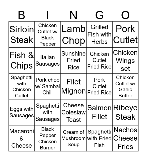 Rasa Sayang Western Food Bingo! Bingo Card