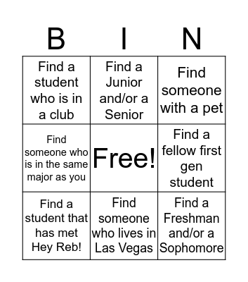 First-Gen Bingo!  Bingo Card