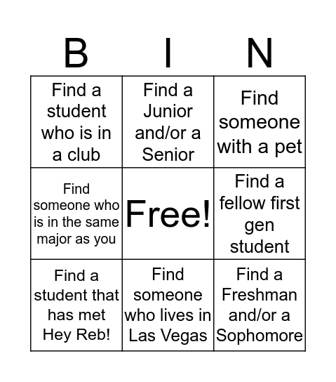 First-Gen Bingo!  Bingo Card