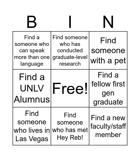 First-Gen Bingo!  Bingo Card