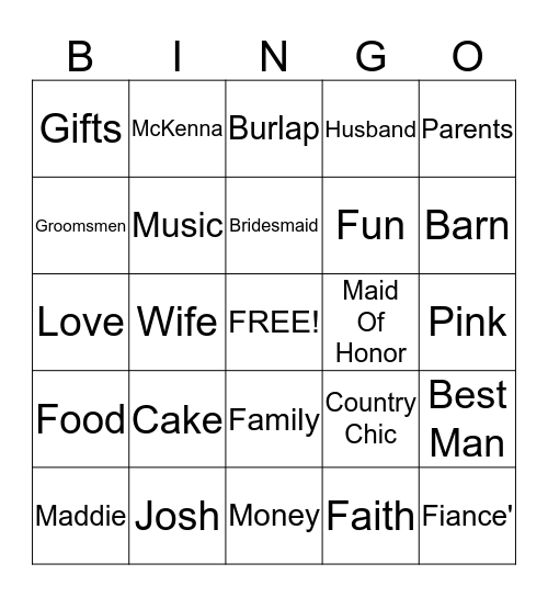 Bowsher WeddingShower Bingo Card