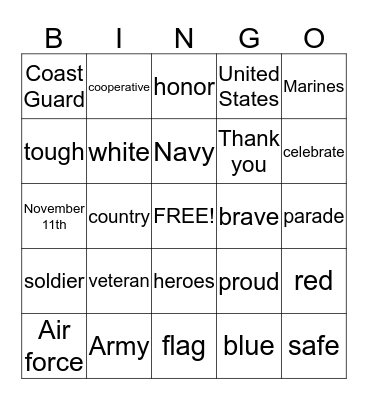 Veterans Day Bingo Card