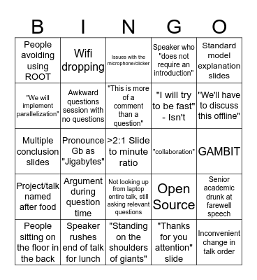 HEP Conference Bingo Card