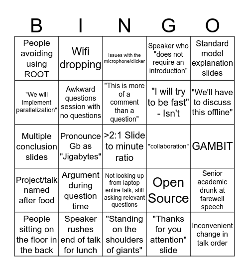 HEP Conference Bingo Card