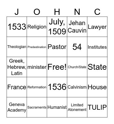 Calvin Games Bingo Card