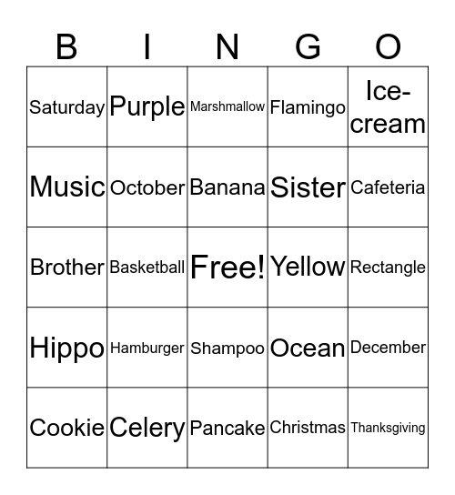 Speech Bingo! Bingo Card