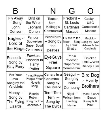 Bird Bingo Grand Prize Bingo Card