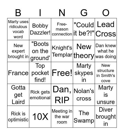 Oak Island Bingo Card