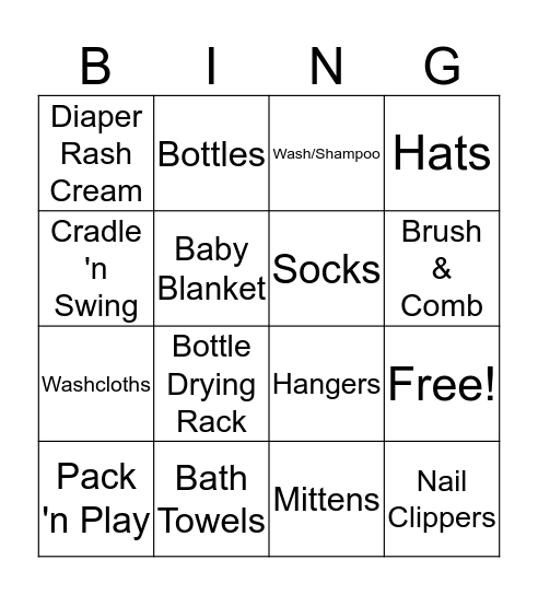 Chelsea's Baby Shower Bingo Card