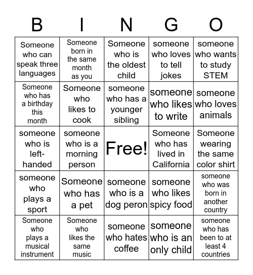 Explore Weekend Human Bingo! Bingo Card