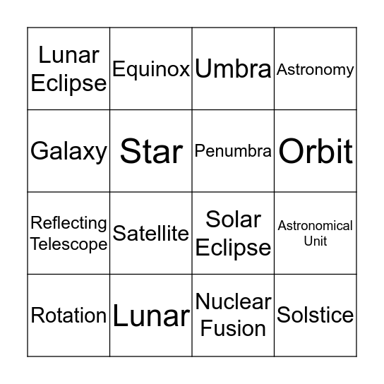 Astronomy Vocab  Bingo Card