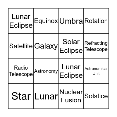 Astronomy Vocab  Bingo Card