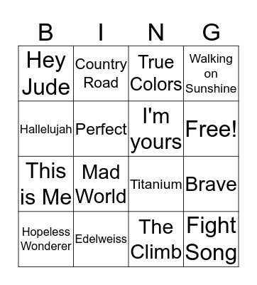 Musical Bingo-Songs Bingo Card