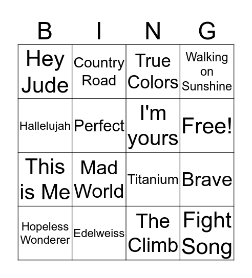 Musical Bingo-Songs Bingo Card
