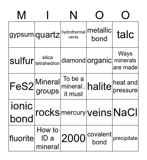 MINO Bingo Card